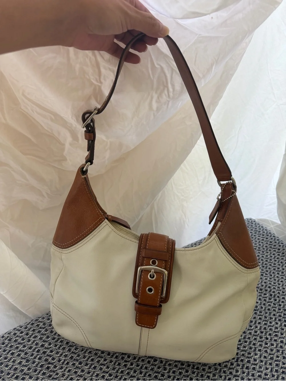 Vintage Coach Hamilton Soho Hobo Bag White Leather Silver Buckle F11197 Y2K